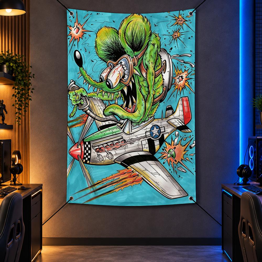 Retro Gaming Lounge - Drapeaux R-Rat Fink rétro, drapeaux verticaux,