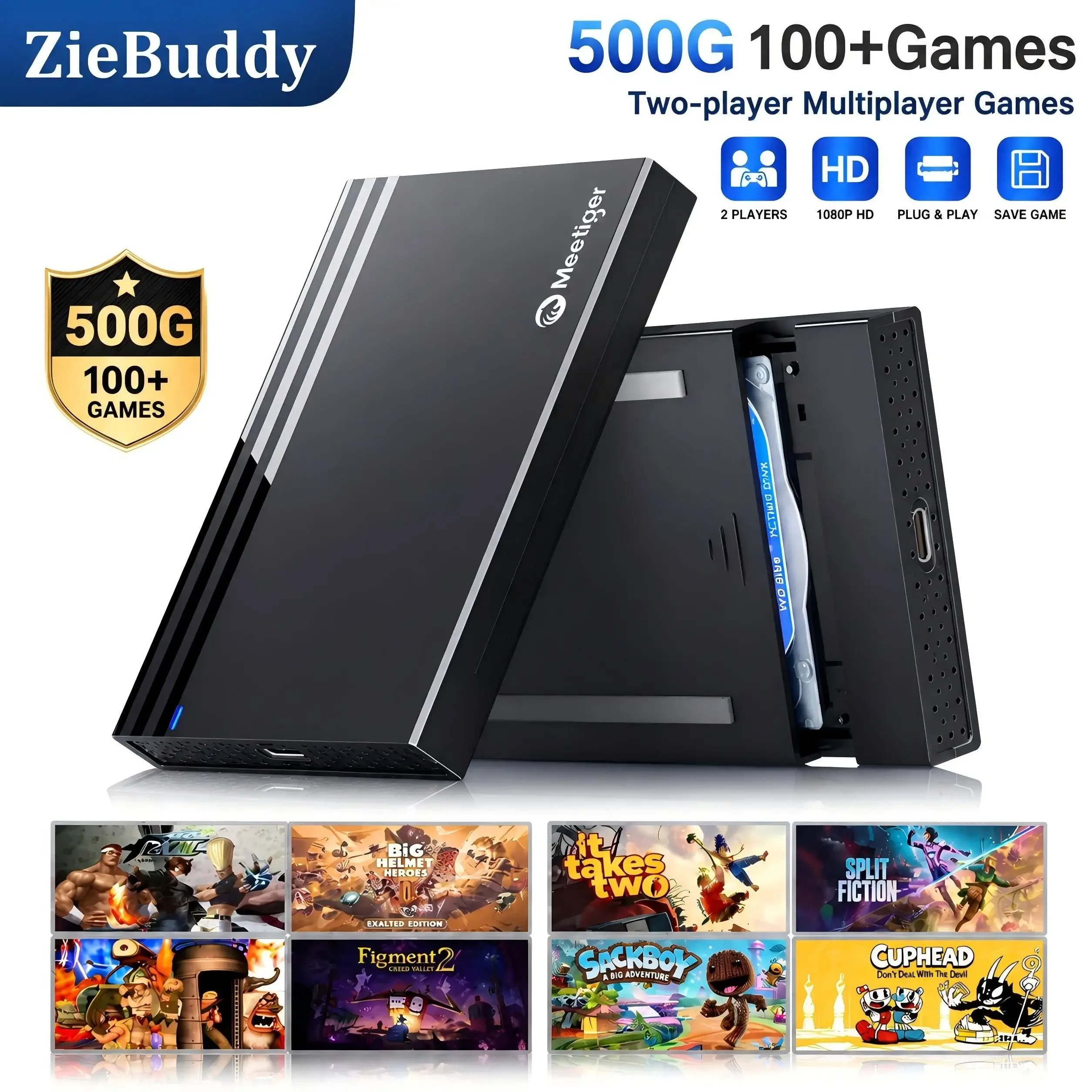 Retro Gaming Hard Drive - Console de jeu ZieBuddy 500 Go